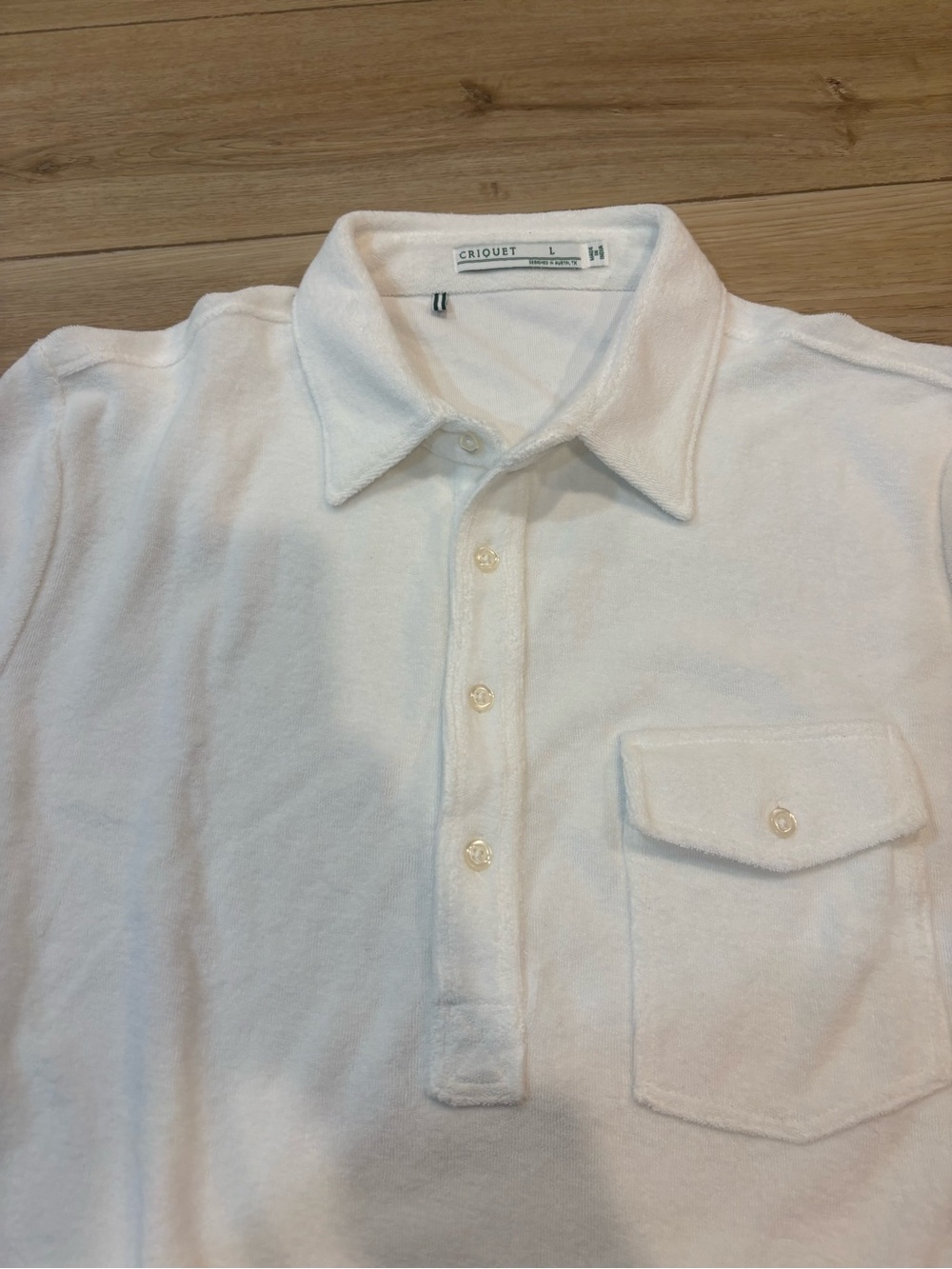 Criquet Terry Cloth Polo Shirt Large L White Cotton Pocket Short Sleeve Golf